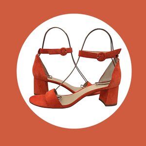Ann Taylor Orange Suede Ankle Strap Block Heel Sandal | Sz. 9M